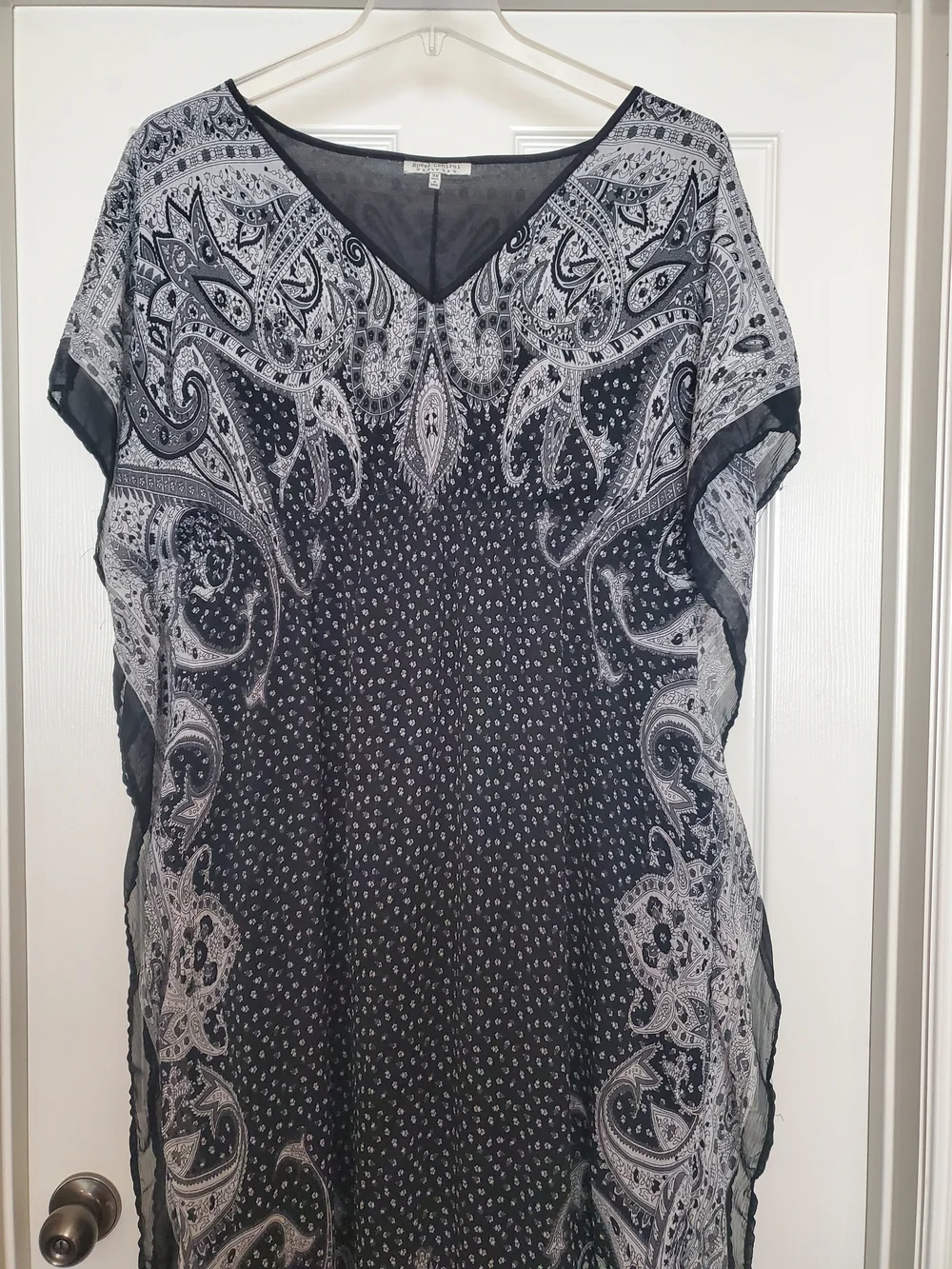 Speed Control Black White Paisley Kaftan Dress 3XL Plus Size V Neck Boho Maxi